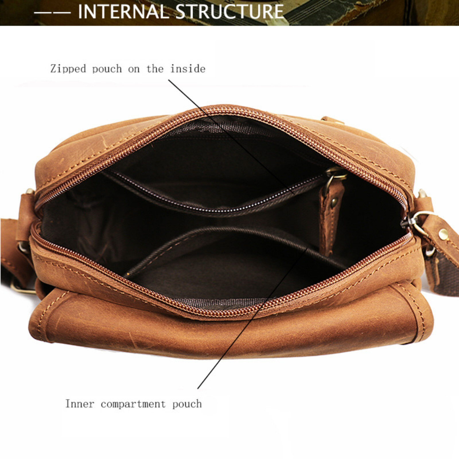 Men Retro Leather Crossbody Messenger Bag Shoulder Satchel for Work Travel