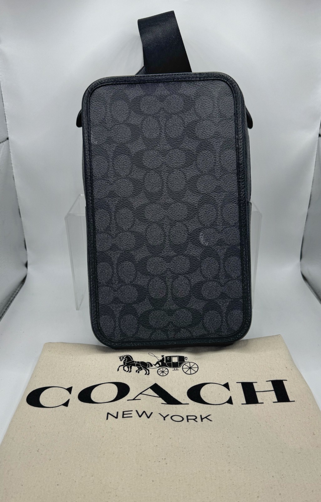 Coach Sullivan Pack Signature Canvas Charcoal Black Crossbody Sling Bag CZ397