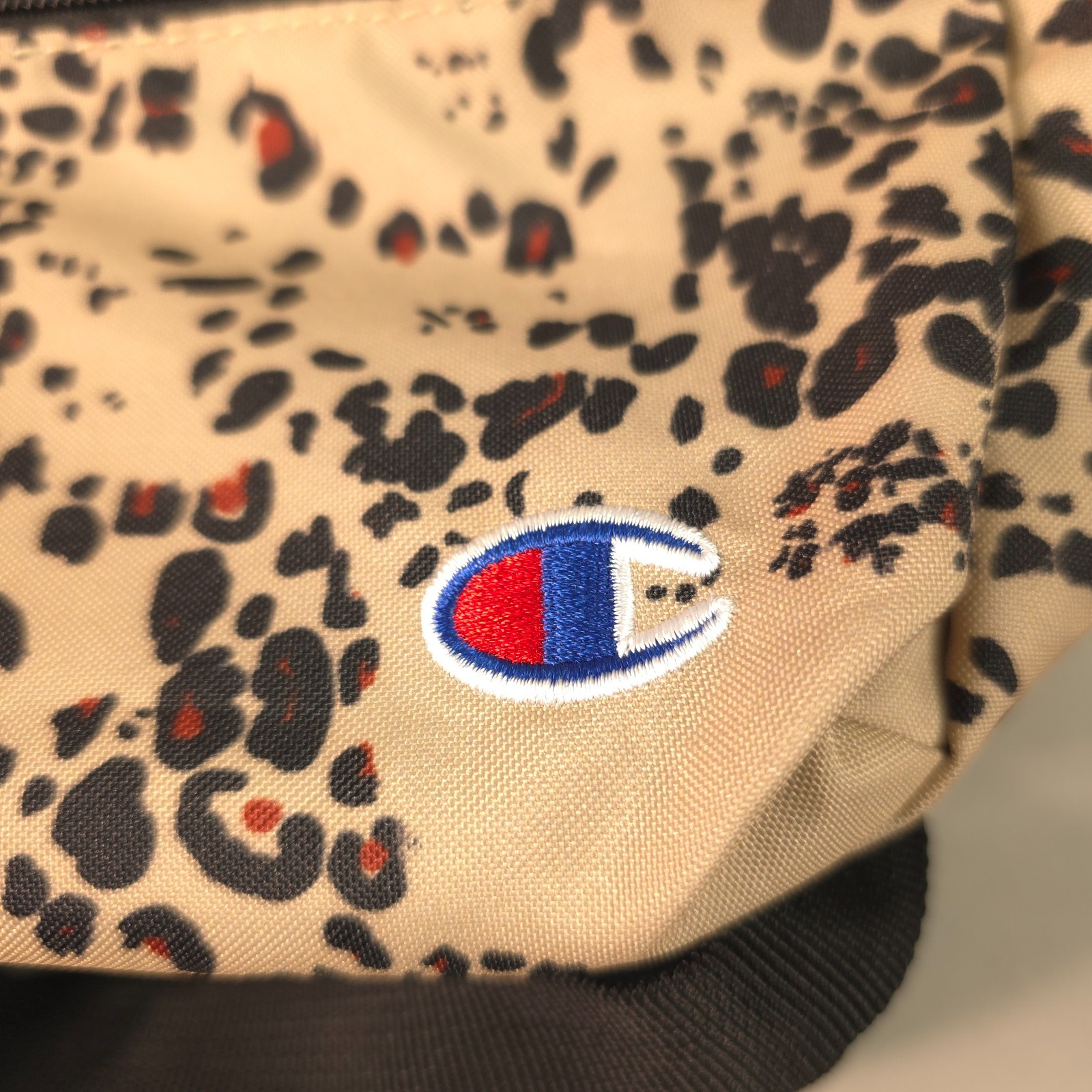 Champion Small Backpack Beige Animal Print Embroidered Logos Adj Straps *New*