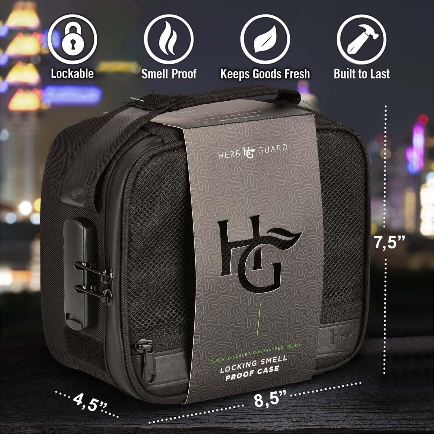 Travel-Ready Smell Proof Case with Lock – Durable Leather & Carbon Fiber Design