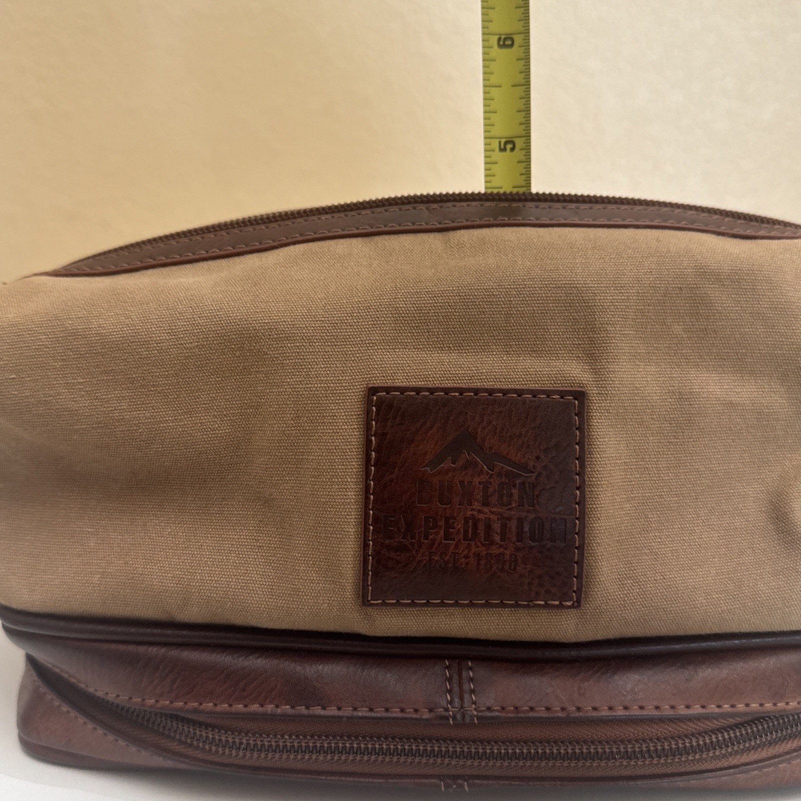 Buxton Brown Expedition Leather Toiletry Shave Bag Zippered 2 Compartment