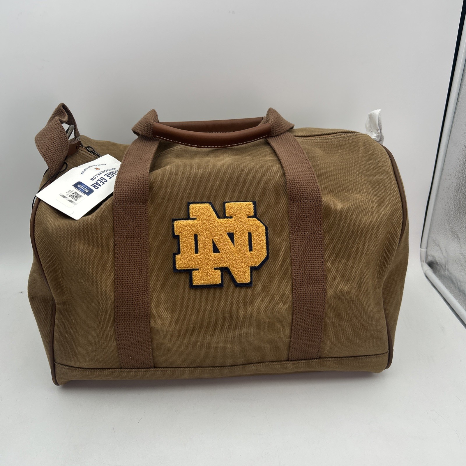 Notre Dame Heritage Gear Brown Duffle Bag Leather Accents