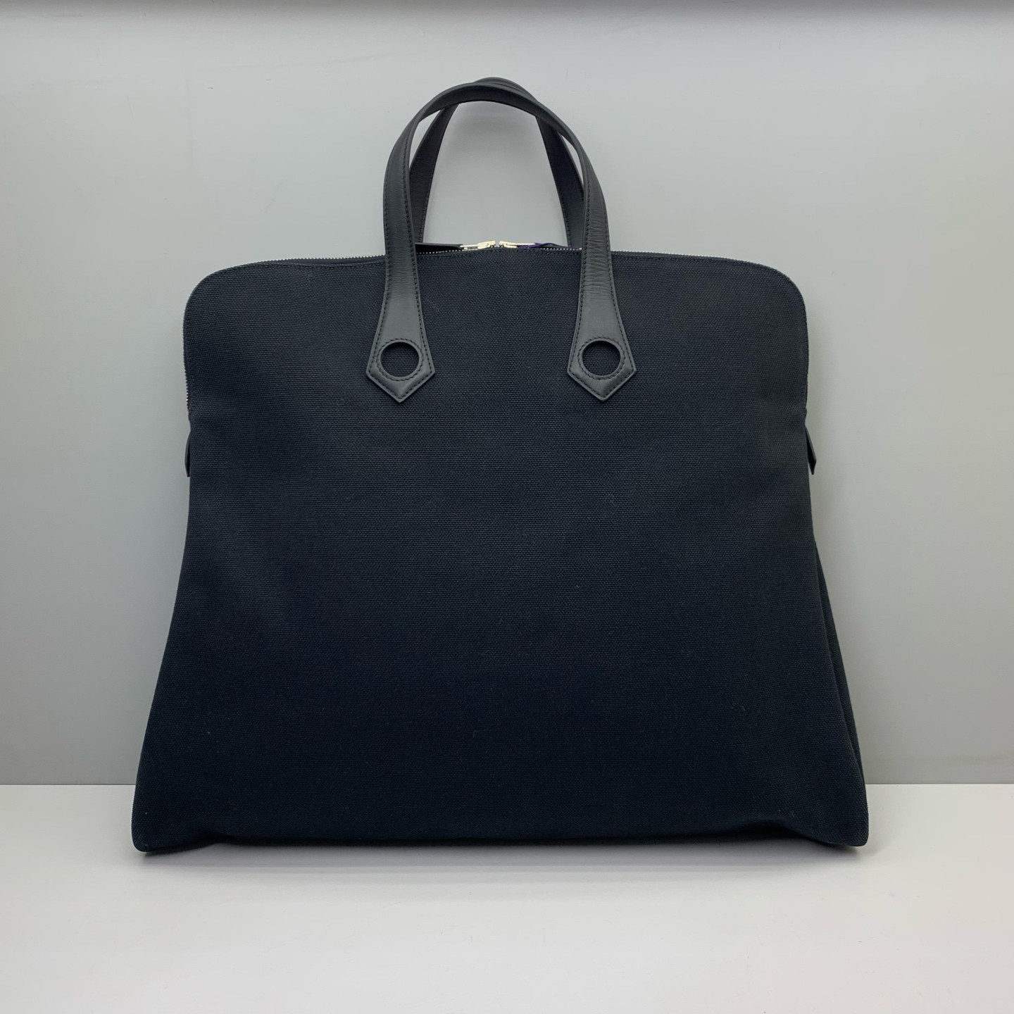 Hermes Pre-Owned Authentic Satchel Black Canvas Free Shipping 48*40*8.5cm