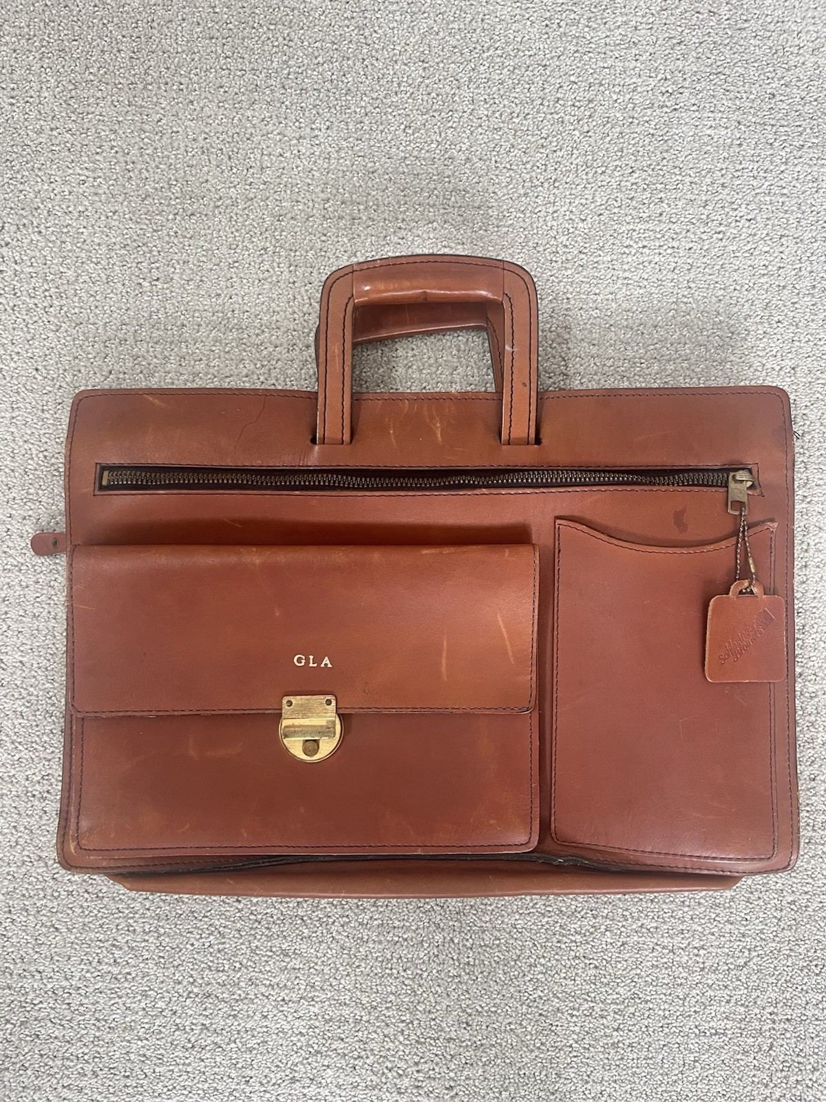 Schlesinger Brothers Briefcase Saddle Leather Vintage USA Slide Handle