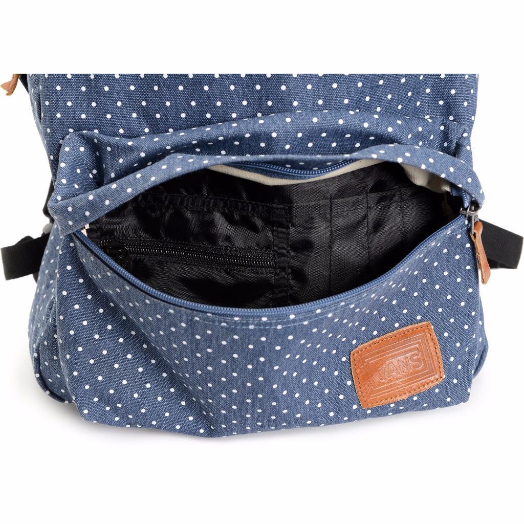 Vans Off The Wall Deana RTL Denim Blue Polka Dot Cotton Backpack Bookbag New NWT