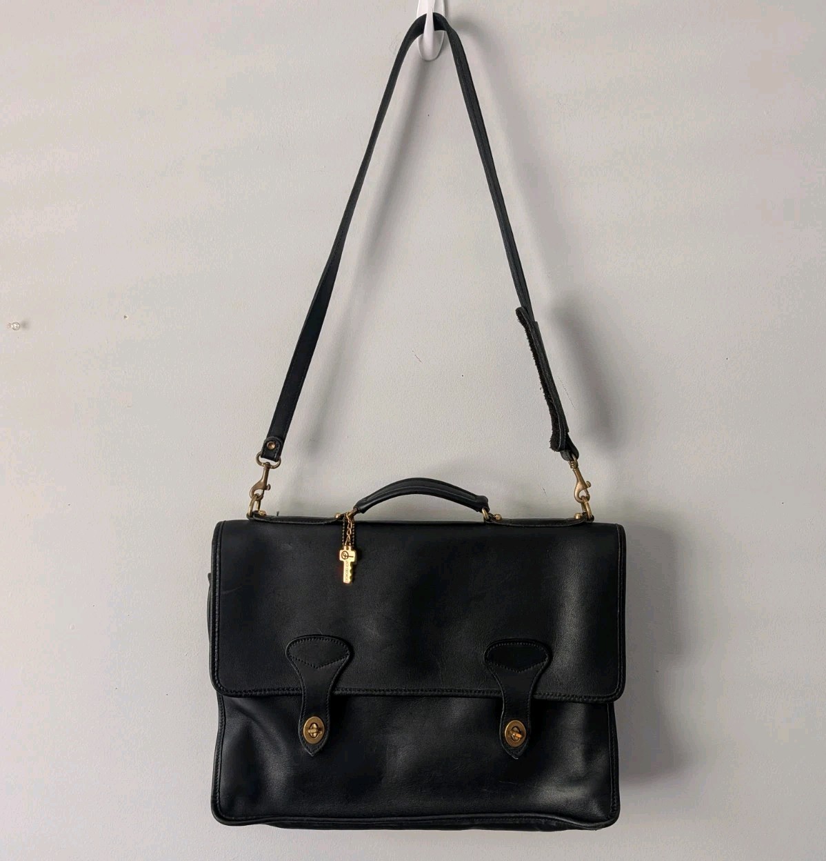 Vintage 90s Jack Georges USA Black Leather Briefcase Messenger Laptop Bag