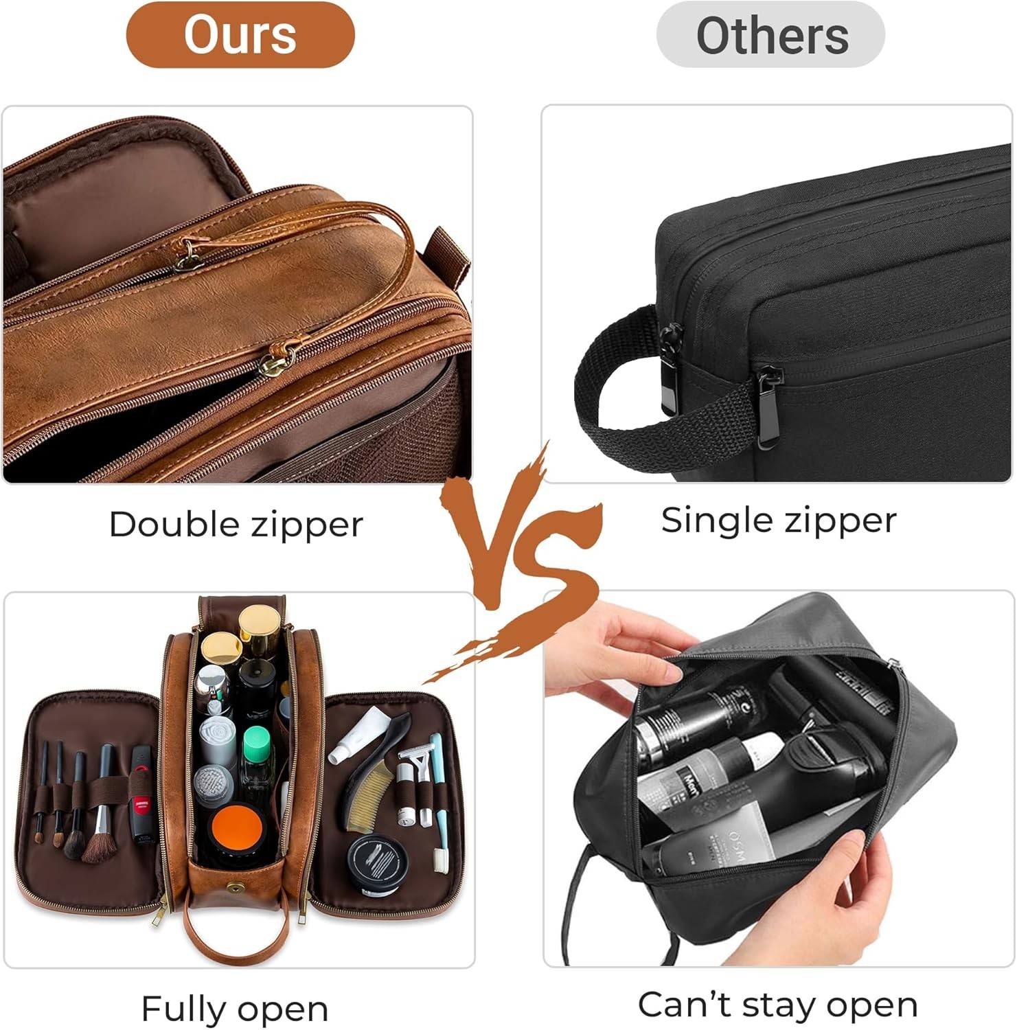 Elviros Toiletry Bag for Men Large Travel Shaving Dopp Kit Organizer PU Leather