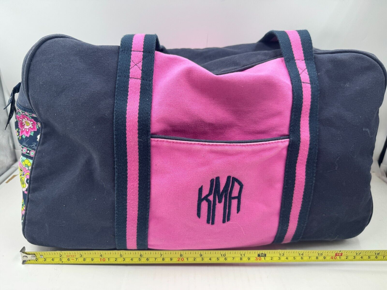 Vera Bradley Weekender Handbag Blue Pink Duffle Shoulder Bag