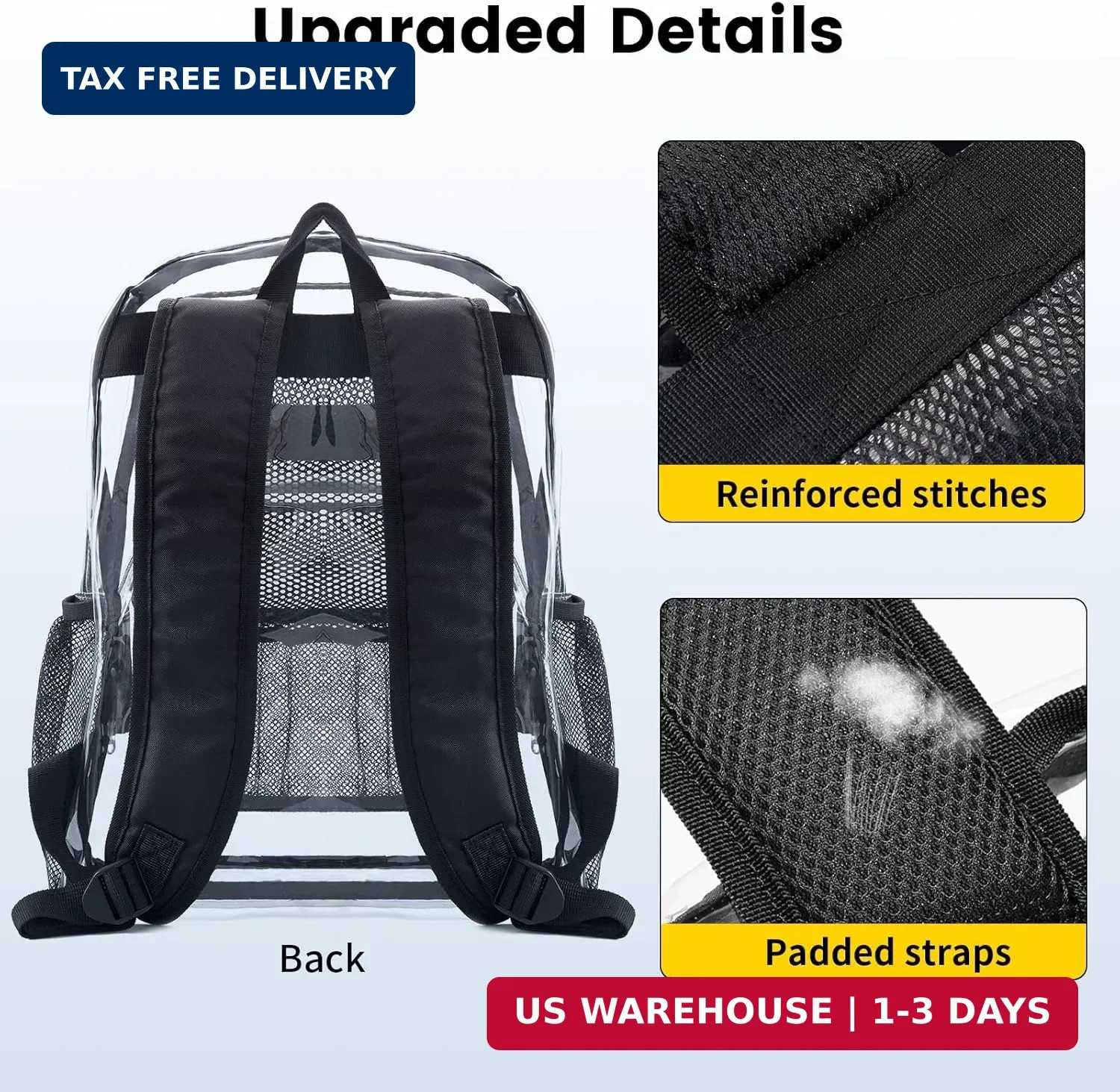 Vorspack Clear Backpack Heavy Duty PVC Transparent Backpack with Reinforced Stra