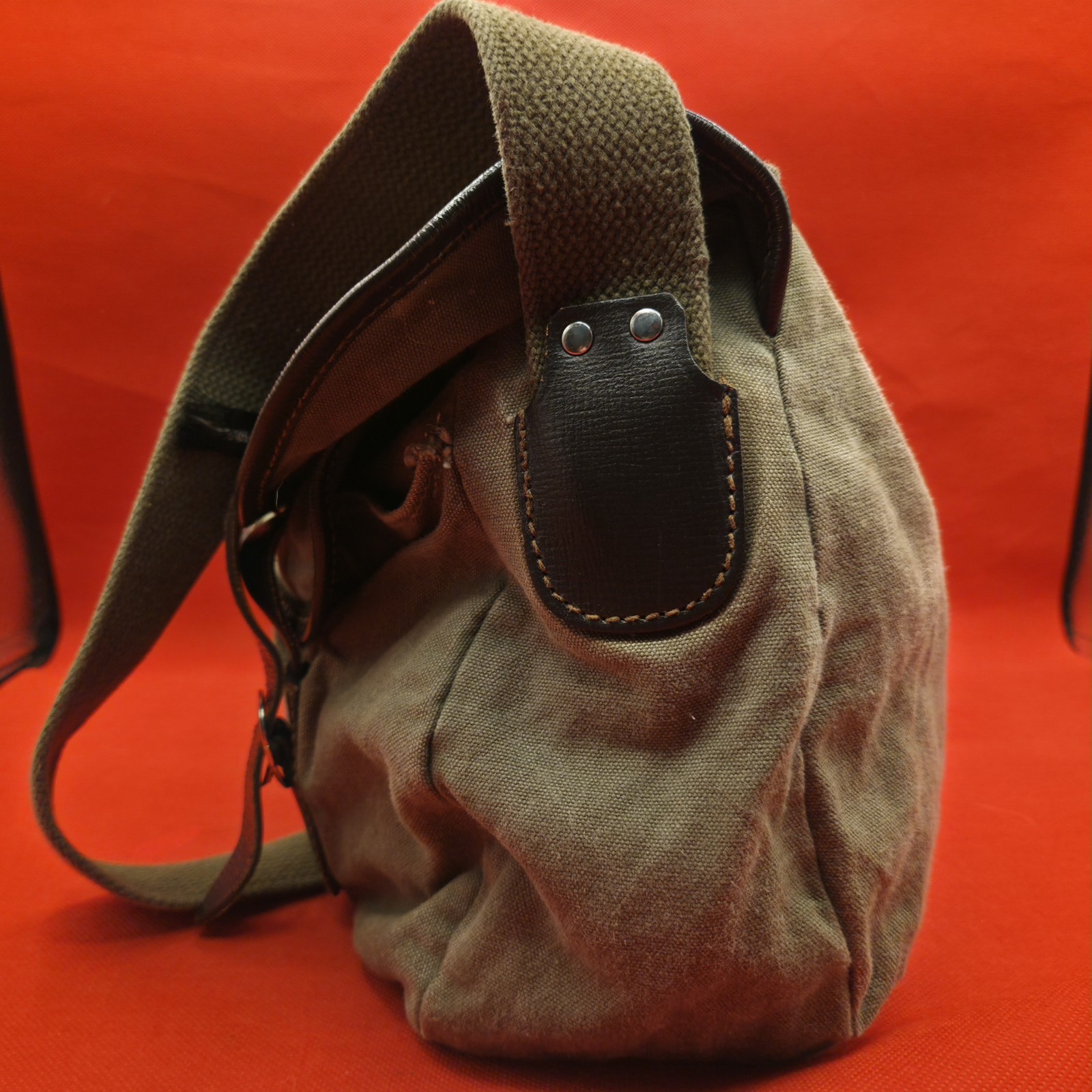 Vintage Eddie Bauer Canvas Messenger Bag Made in West Germany Leather Trim Khaki