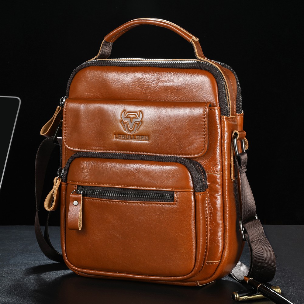 LEBULLBRO Men Genuine Leather Sling Bag Crossbody Shoulder Business Office Work