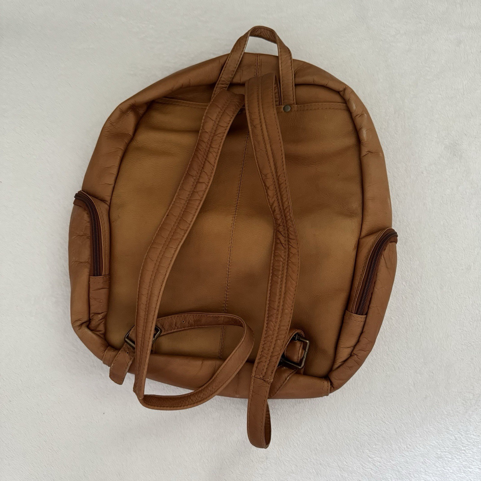 Vintage Camel Brown Genuine Leather Backpack Made In Colombia Unbranded