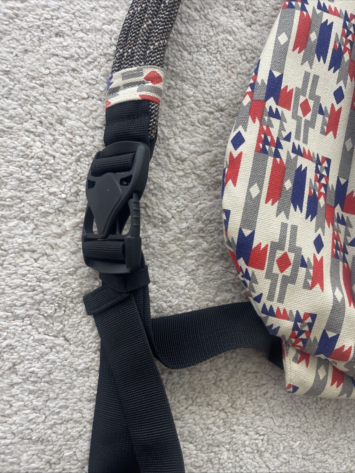 KAVU Sling Backpack Tribal Print Cotton Rope Strap Blue Red White
