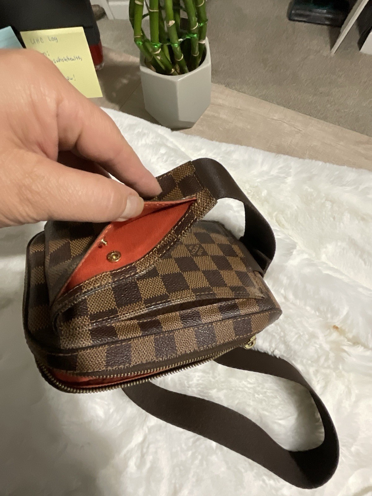 Louis Vuitton Damier Checkered Brown Crossbody Bag Zip Closure Adjustable Strap