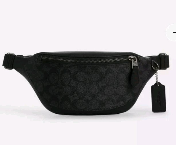 NWT $328 Coach Warren Mini Signature Canvas Leather Black Fanny Belt Bag