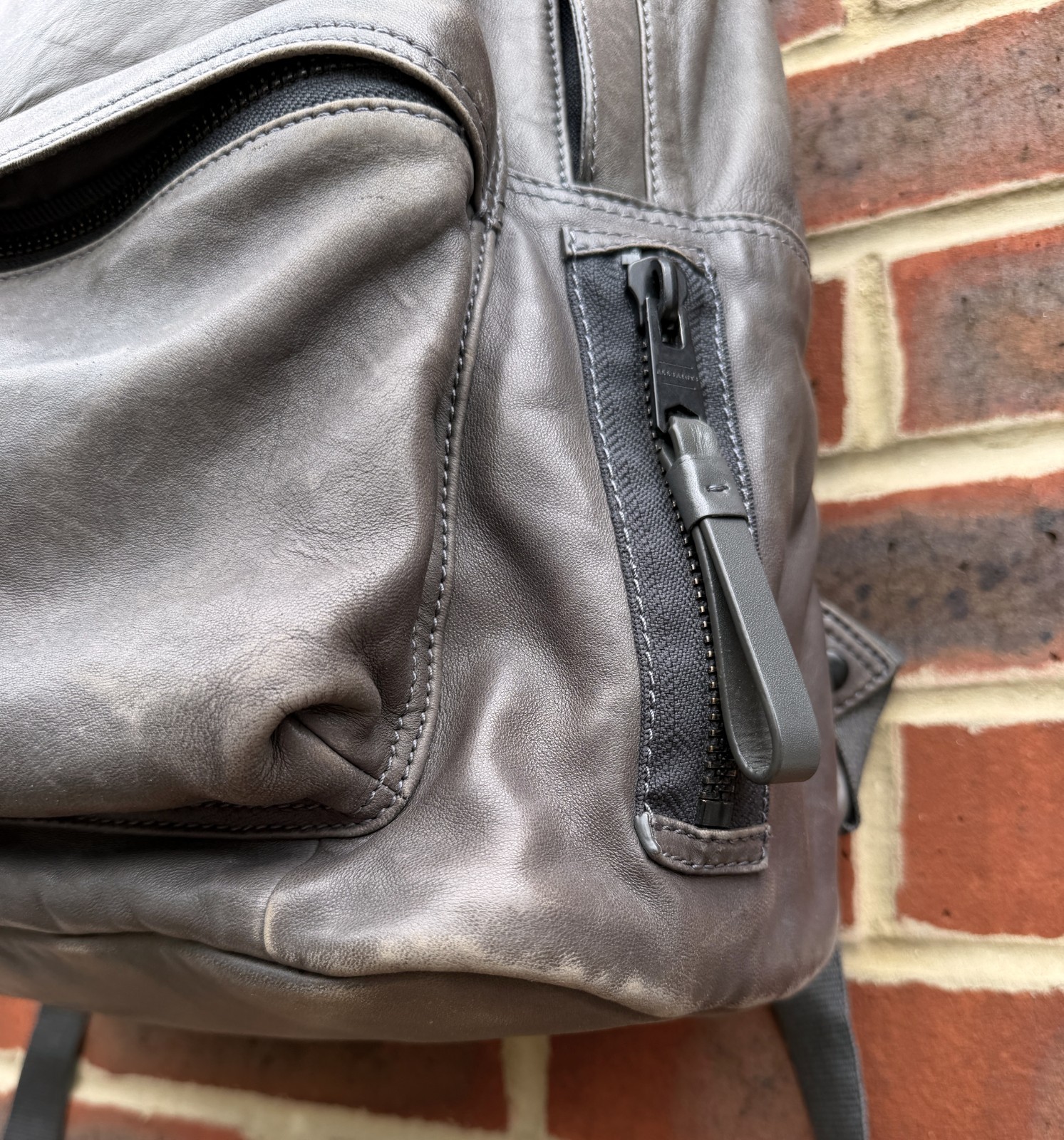 AllSaints ARENA Leather Backpack Bag Grey Brown Mens Ladies Unisex Rucksack