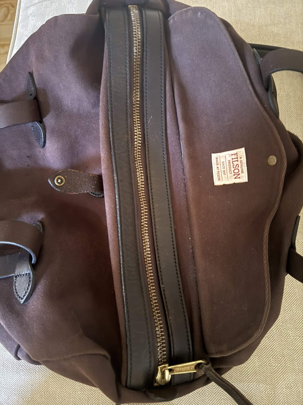 FILSON Dark Brown Twill SMALL Duffle #220 Shoulder Strap Leather Trim 💥
