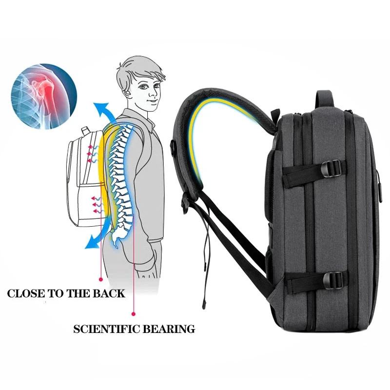 Classic Travel Backpack Men Business Backpack School Expandable USB Bag