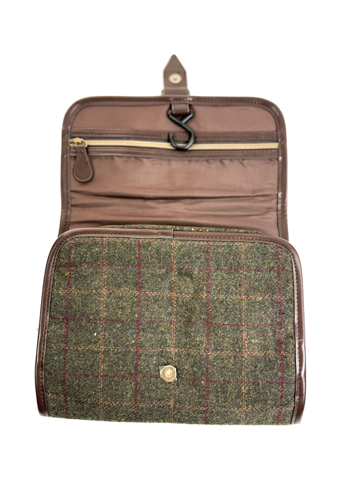 Ashby & Brant Wool Blend Dopp Bag Travel Olive Green Plaid Brown Men`s