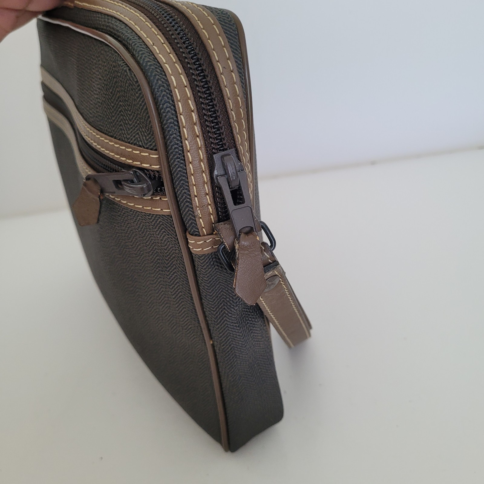 Dunhill Wristlet Pouch Unisex Bag Zip Around Brown Logo Designer Coated Canvas