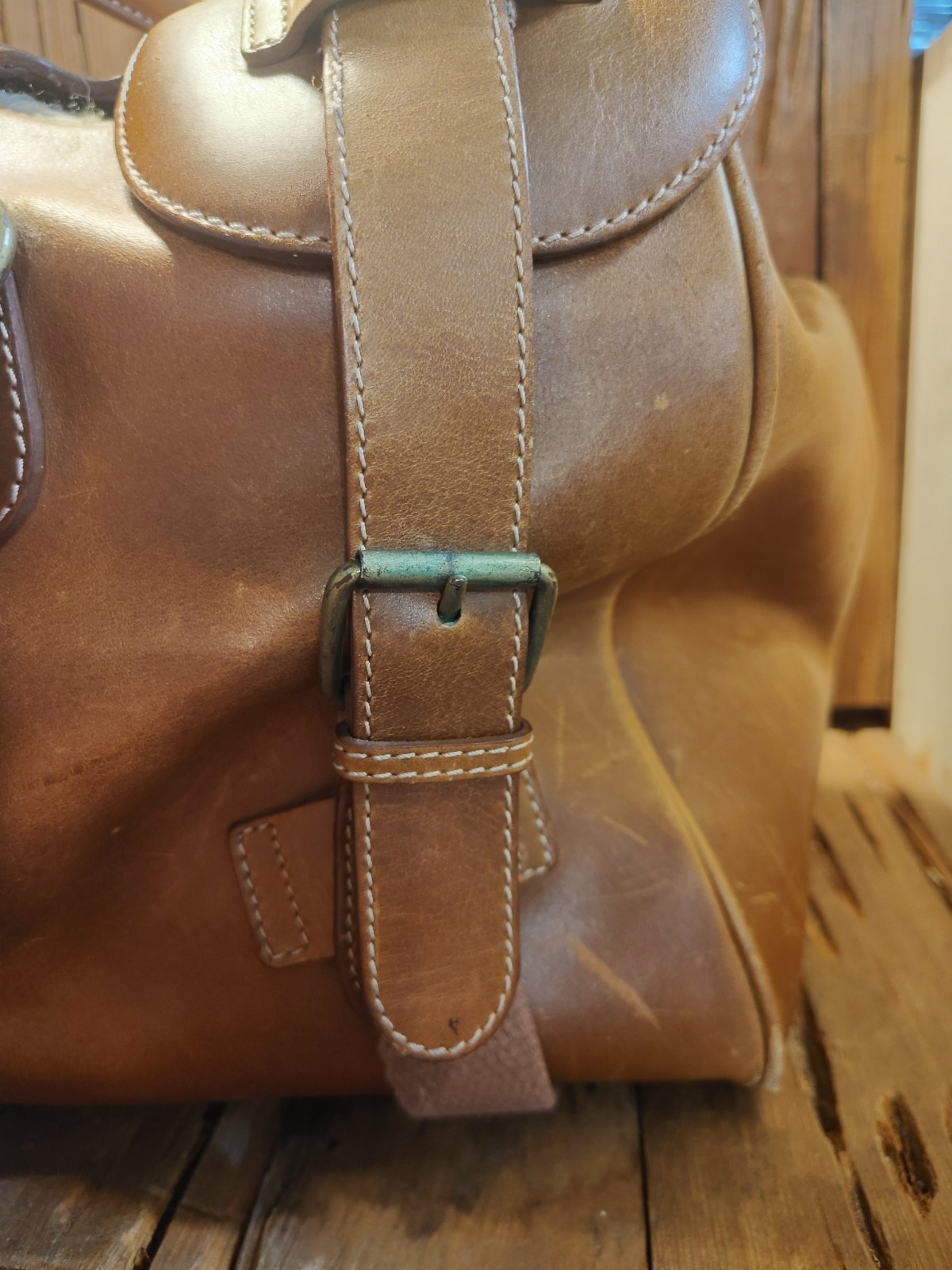 Vtg Express French Country Full Grain Leather Duffle Tack Bag Distressed Look