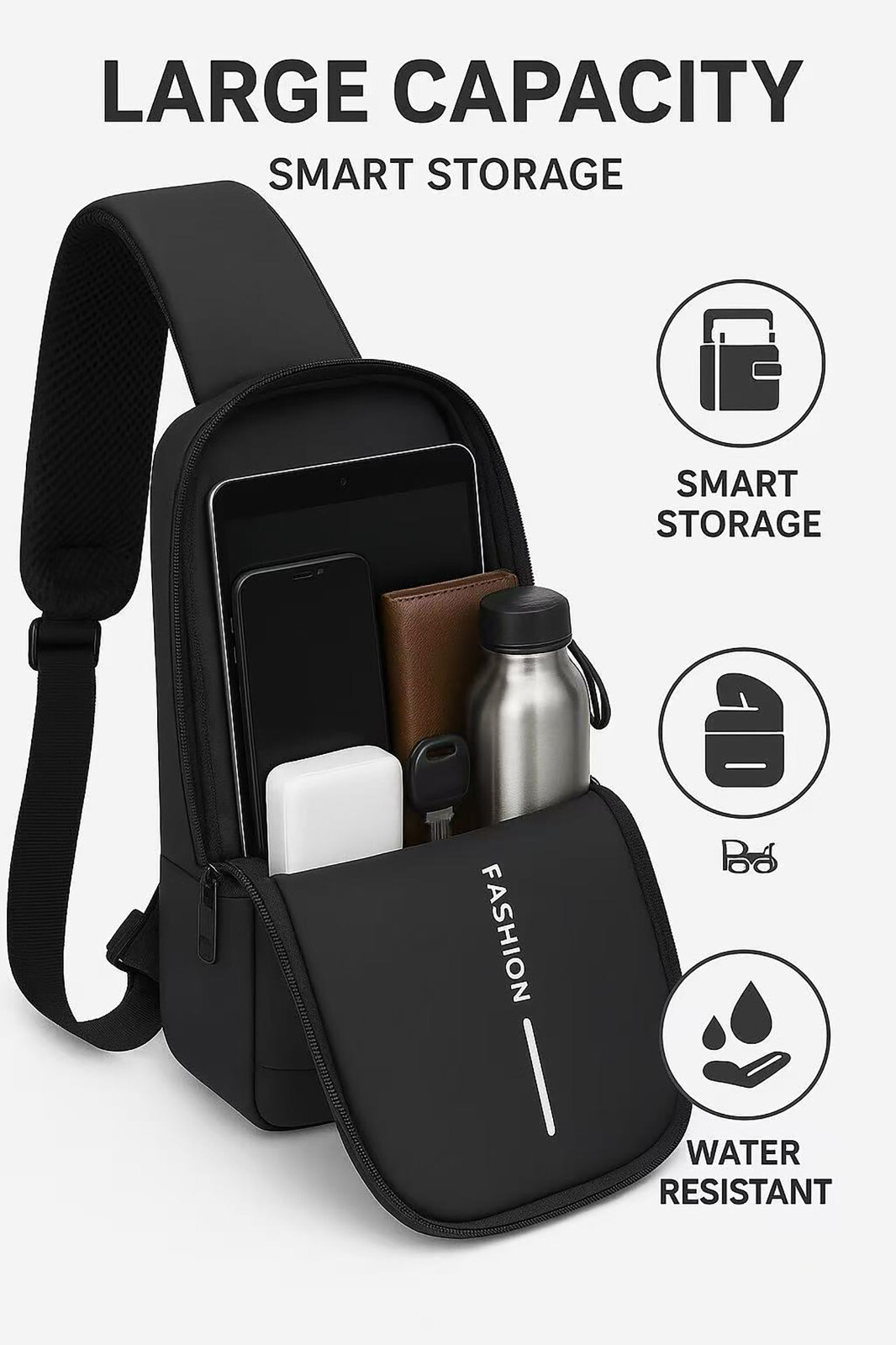 Waterproof USB Sling Bag Men Chest Crossbody Shoulder Bag Travel Casual