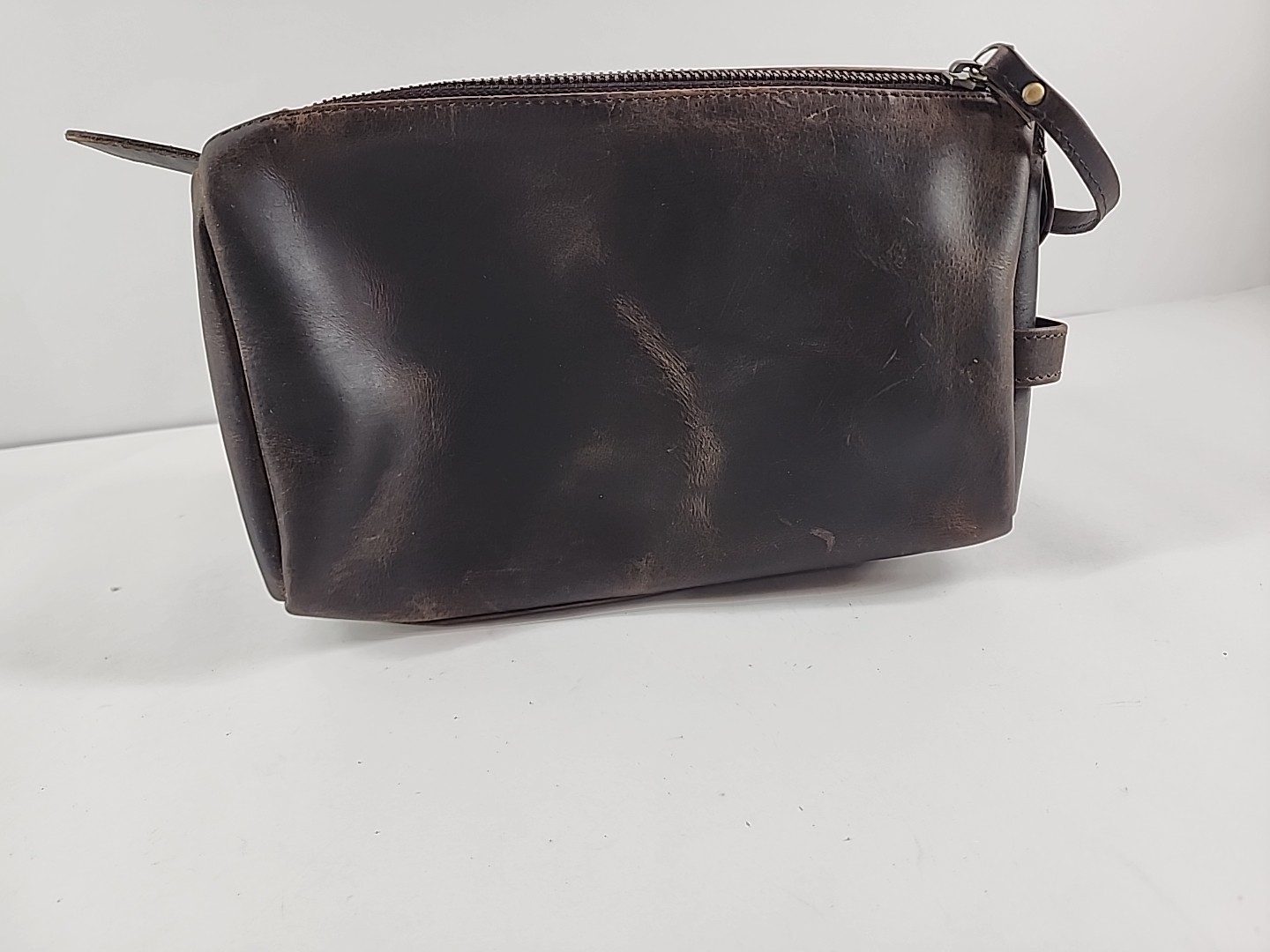 KomalC Brown Buffalo Leather Travel Dopp Toiletry Bag