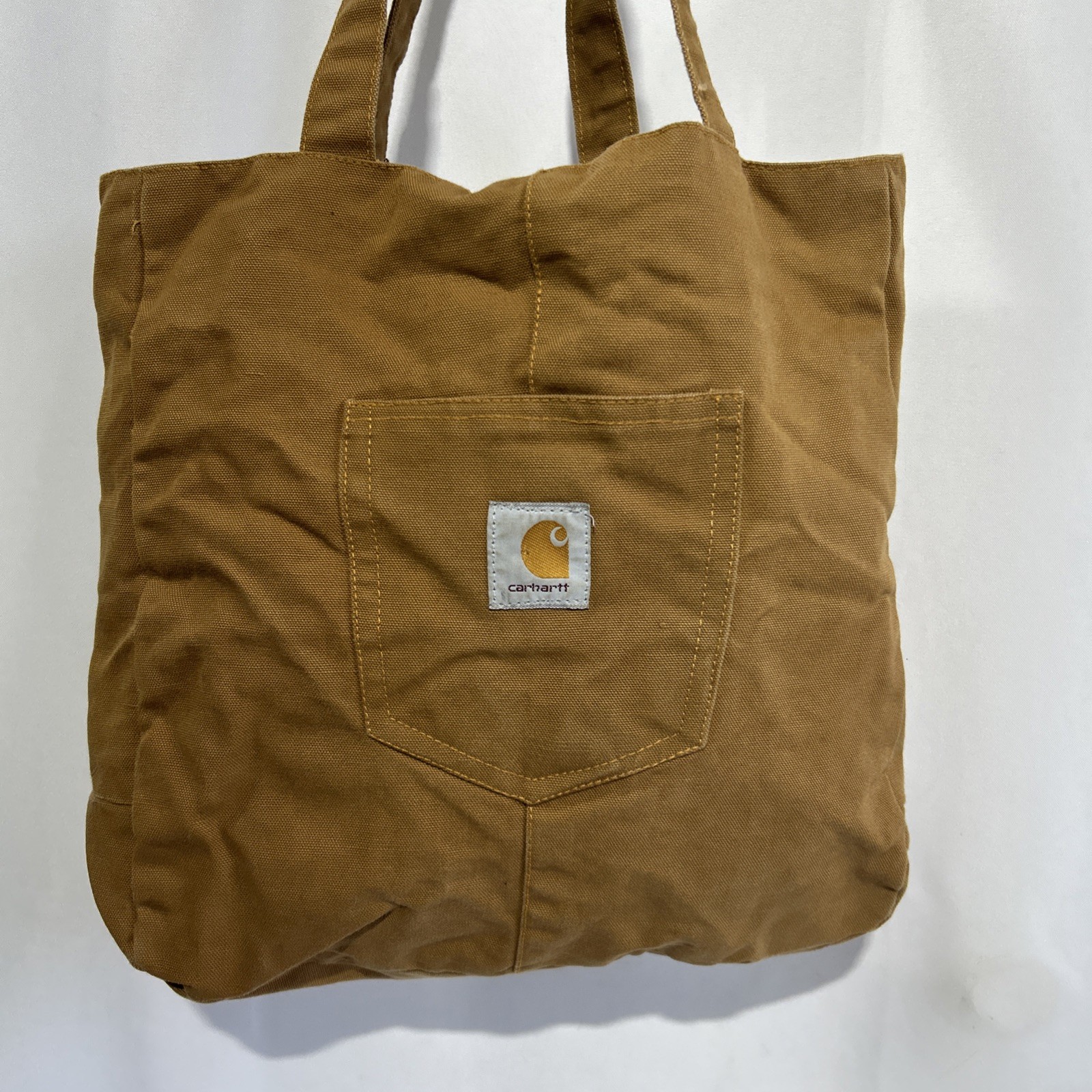 Carhartt Brown Tote Bag Front Pocket Logo Patch Workwear