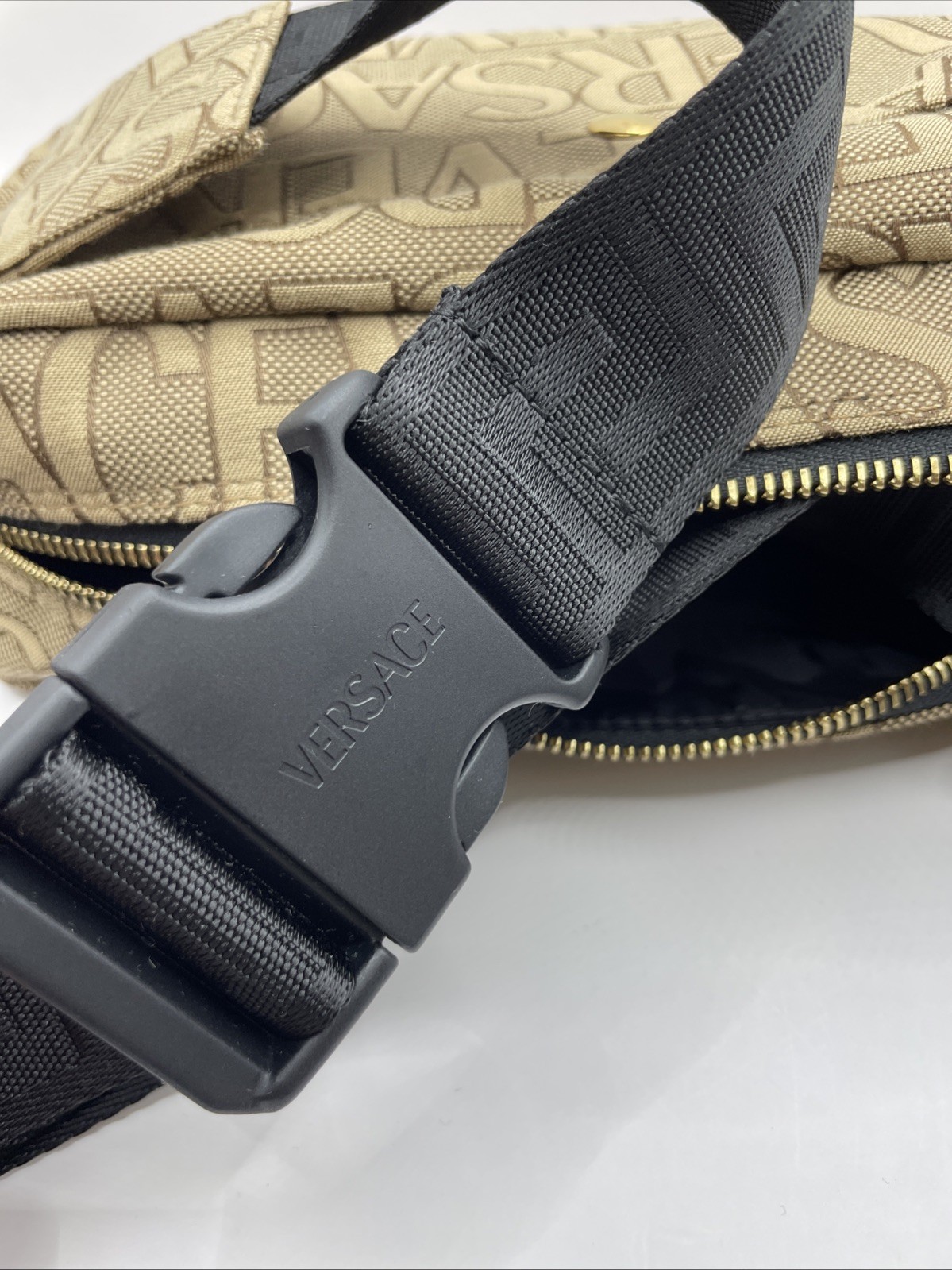 Versace Belt Bag Canvas Fabric Allover Beige/brown $1200 Retail Authentic
