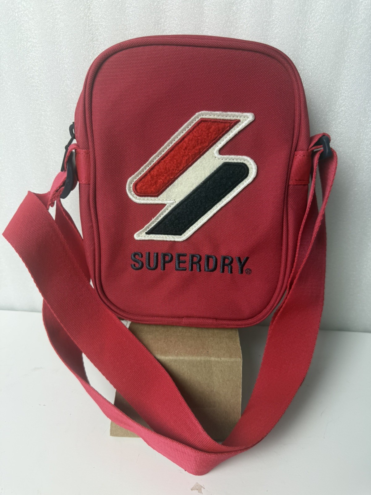 SuperDry Sportsyle Side Bag Red Crossbody Small Messenger Shoulder Strap Zip 9″