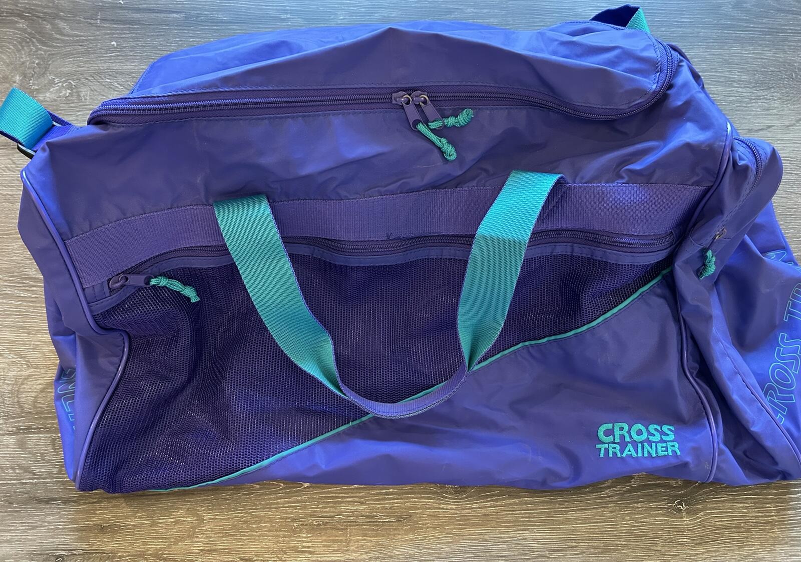 Retro Cross Trainer Purple & Teal Gym Duffel Bag Travel Sports Tote