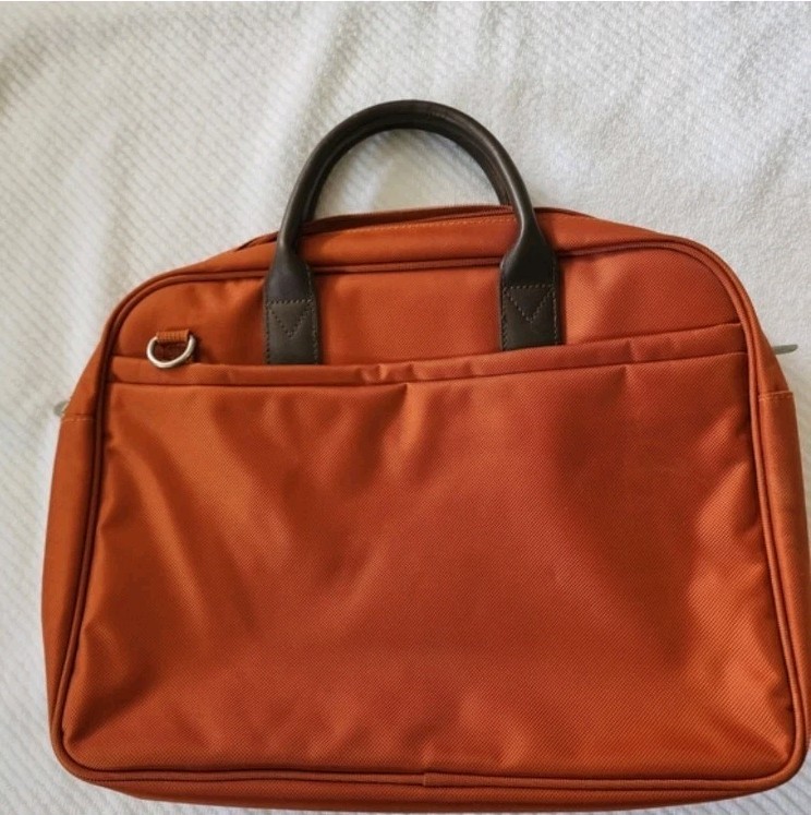 Men’s Orange/Brown Laptop Briefcase Document Case Zip, Top Handle, Strap