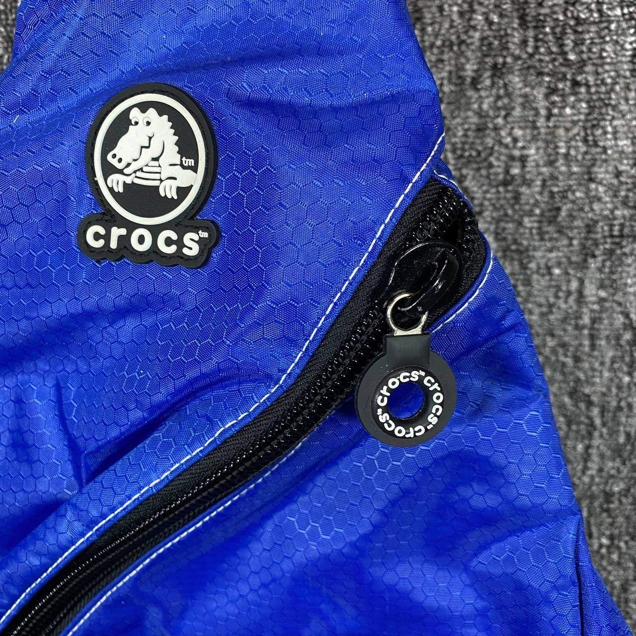 Vtg Crocs Sling Backpack Bag Royal Blue Silver Single Strap Crossbody Travel