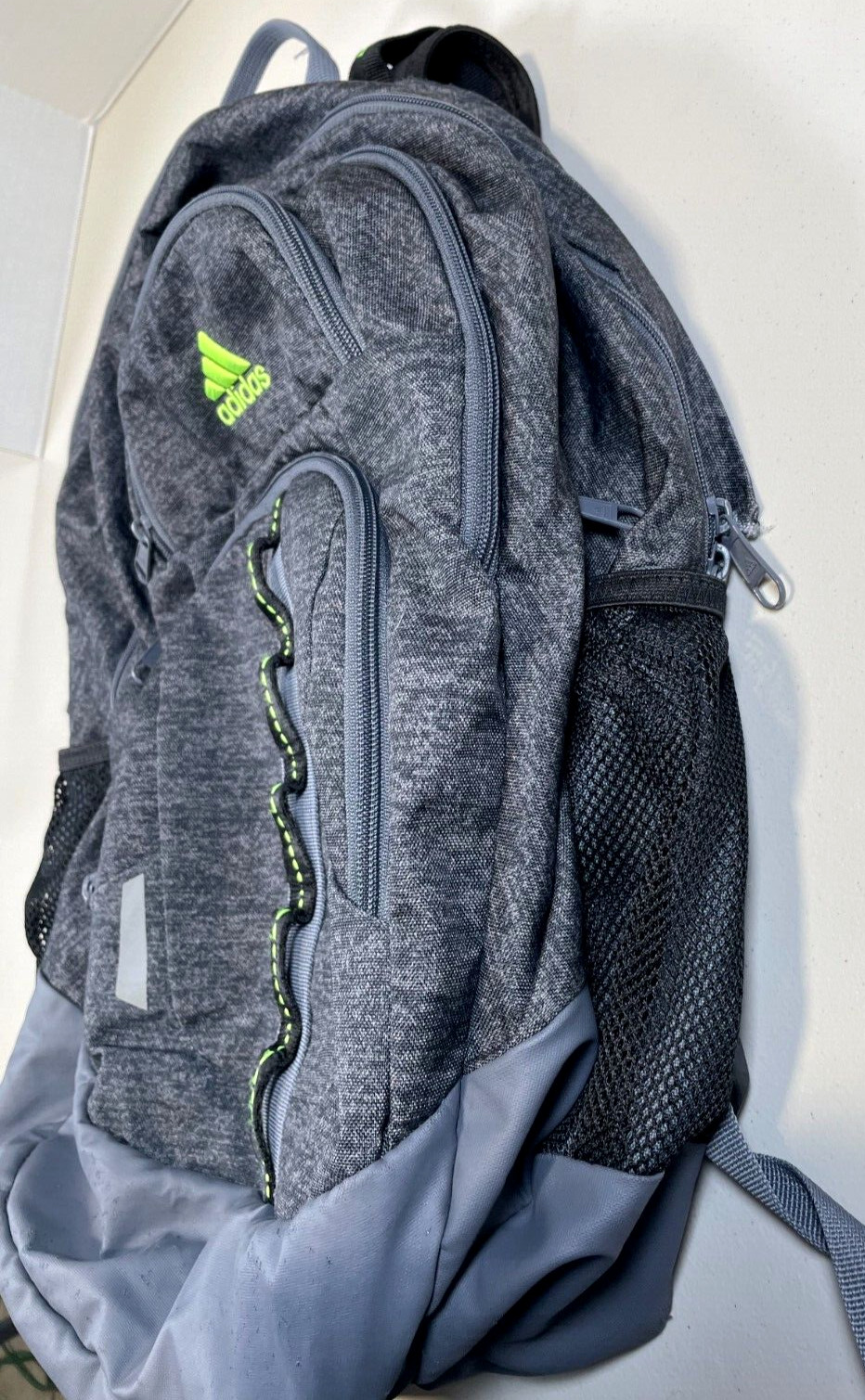 Adidas Prime V Backpack Gray Neon Green Multiple Pockets