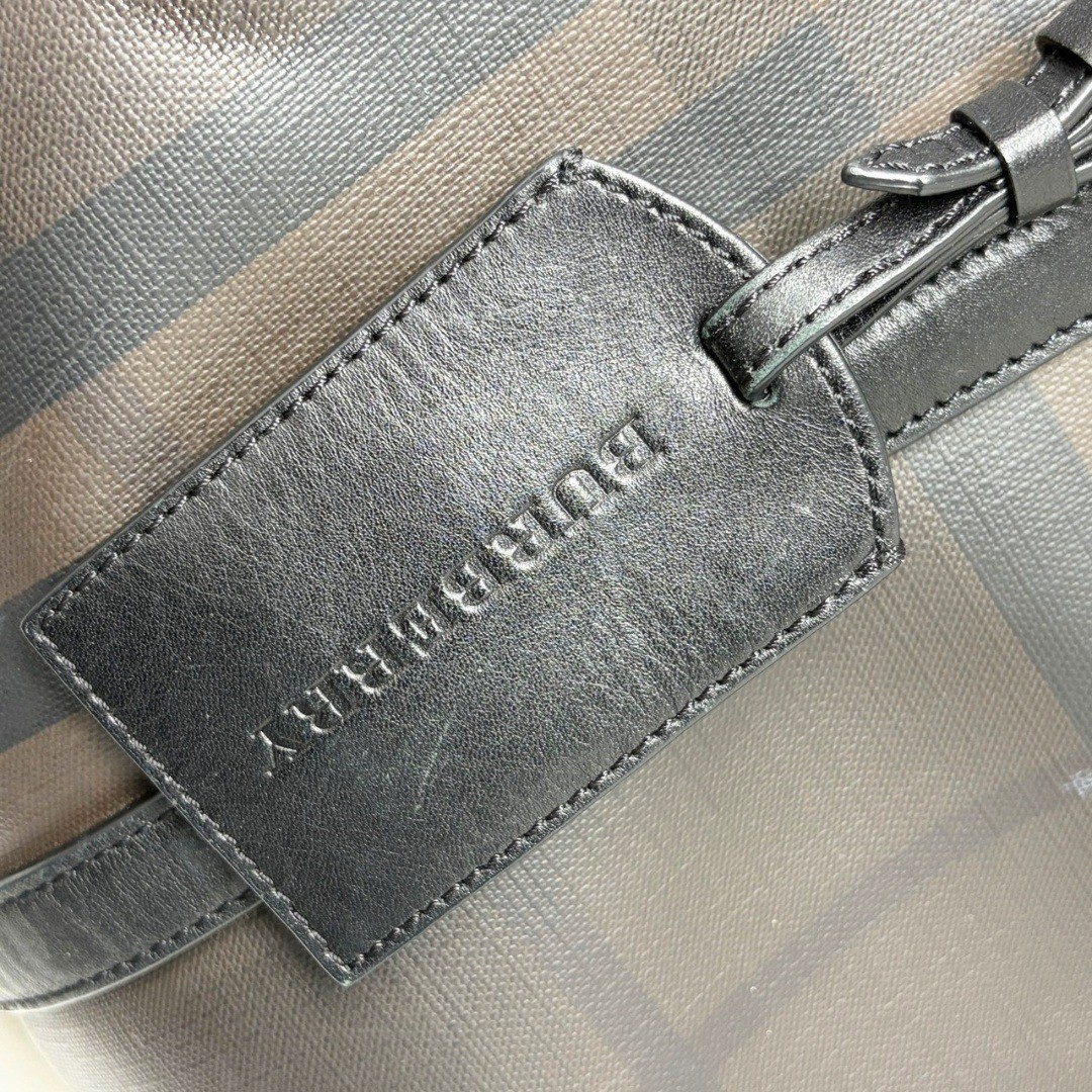 BURBERRY 2-Way Boston bag Dark Brown Leather PVC Men Duffle bag Travel