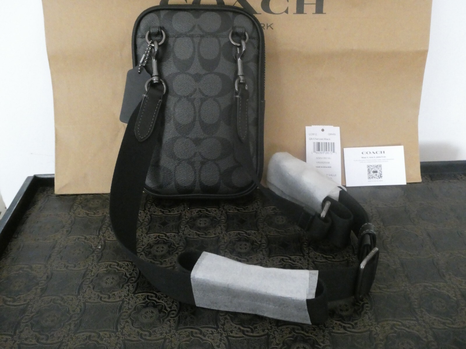 Authentic Coach Aden Charcoal Black Crossbody in Signature Canvas CO912