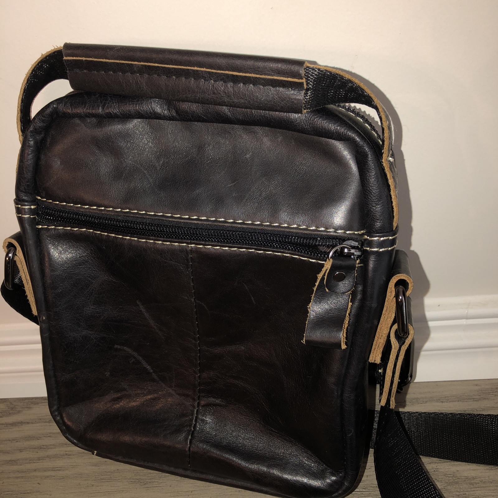 BULLCAPTAIN Leather Men Shoulder Bag Small Men Bag Vintage Casual Bag 9″