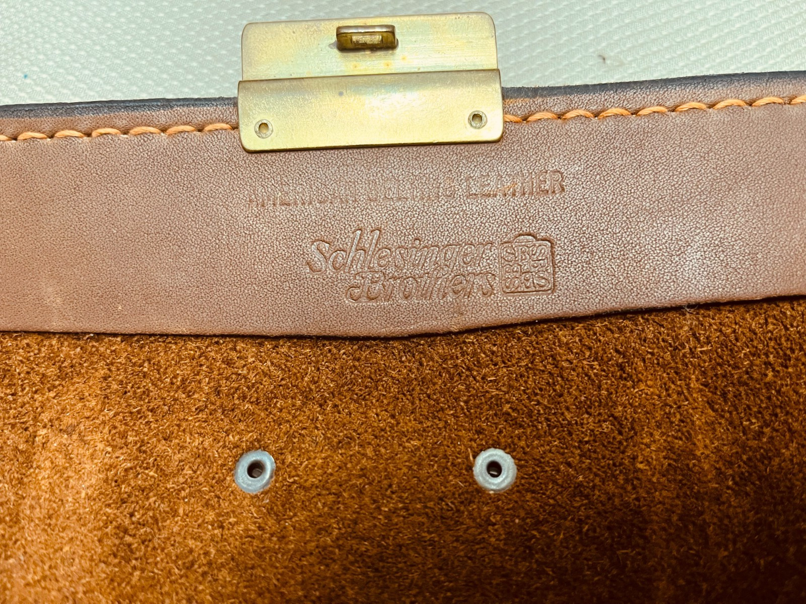SCHLESINGER BROS. Thick Rustic Belting Leather Briefcase / Attaché / Portfolio