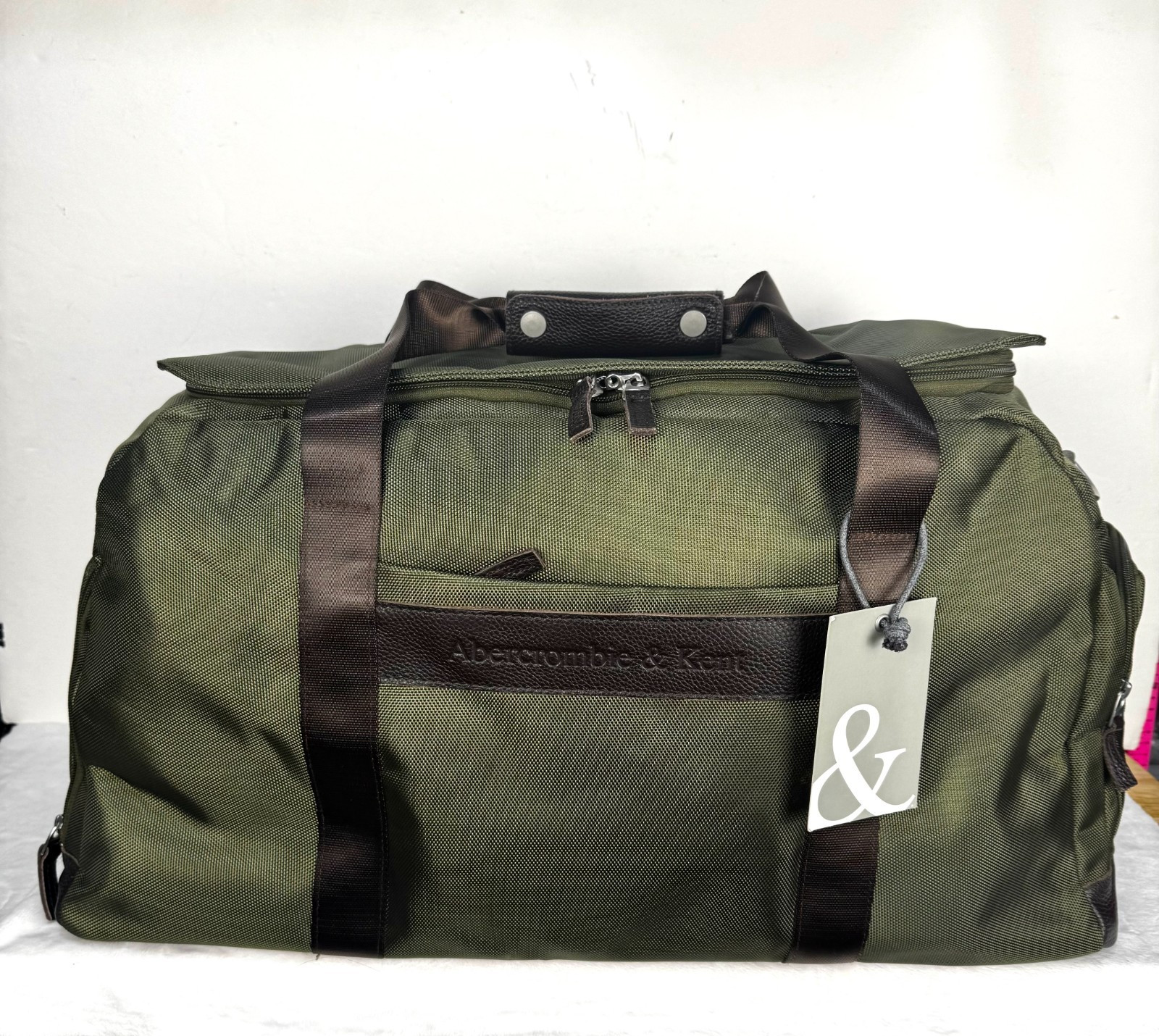 Abercrombie & Kent Large Travel Weekender Duffel Bag Safari Green Brown Waterpro