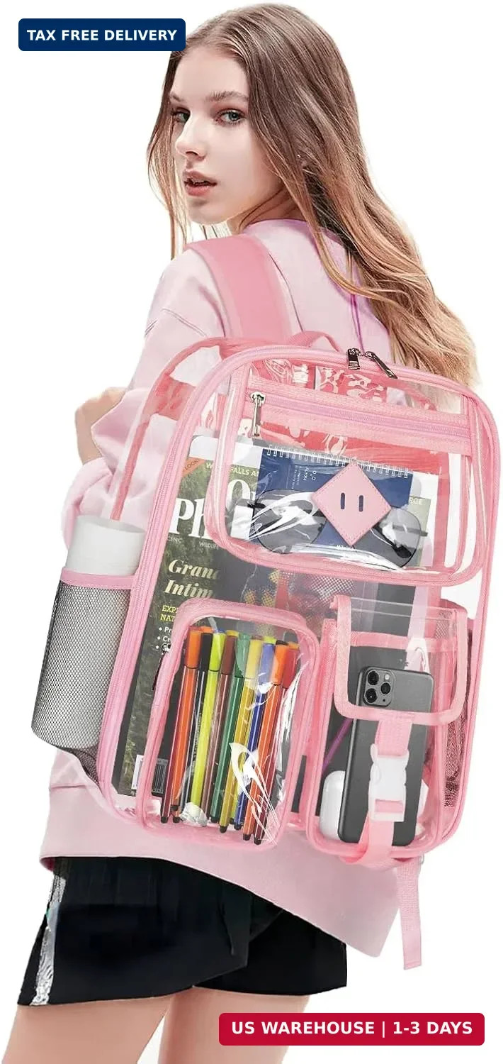 Clear Backpack Heavy Duty Large PVC Transparent See Through Backpacks Work Trave