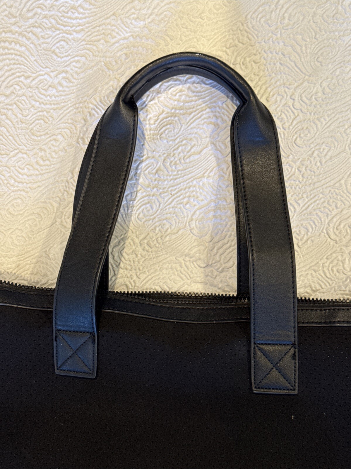 URBAN FIT EXPRESSION Canvas Tote Bag BLACK Shoulder Leather Handle Zipper Close