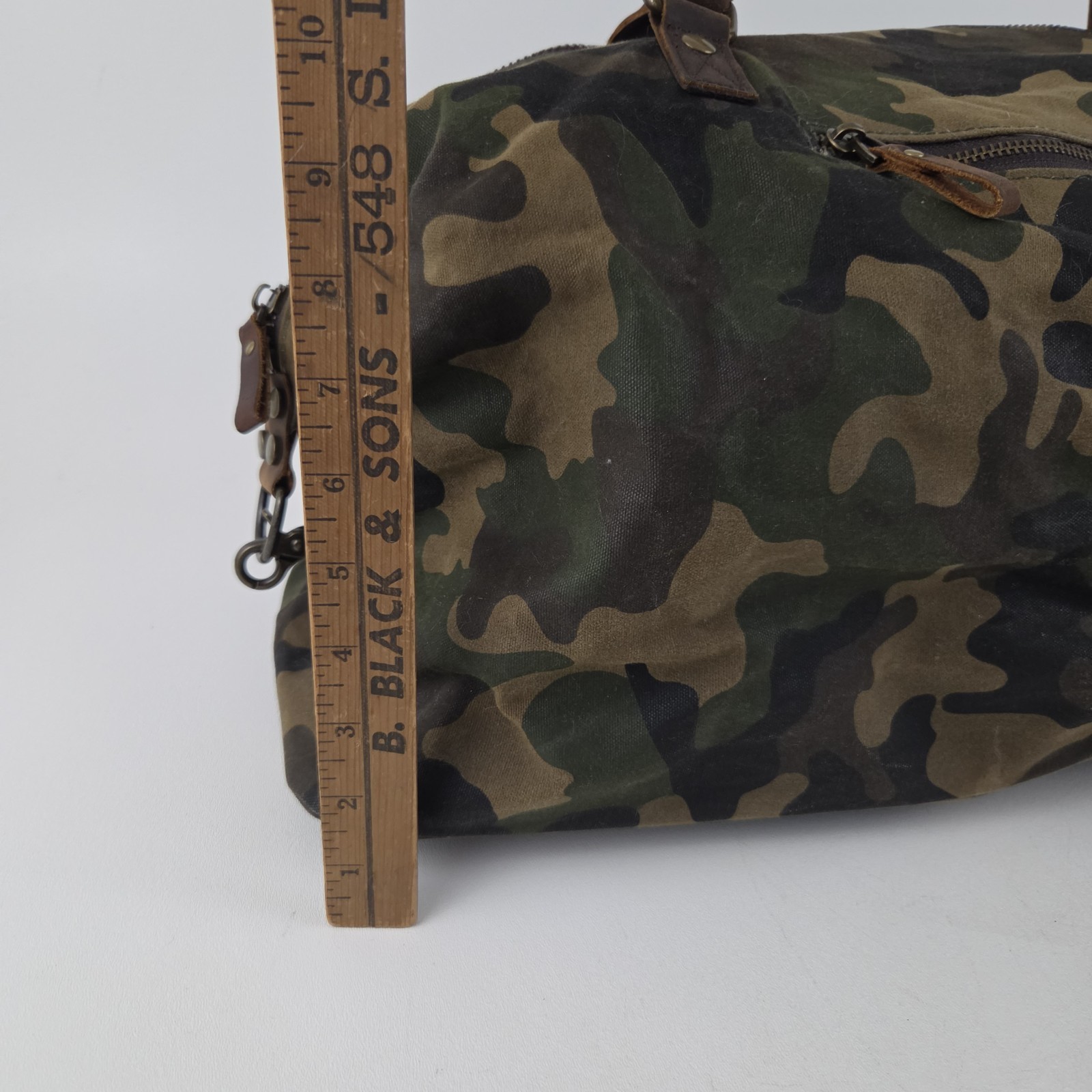NEWHEY Weekender Leather Trim Waxed Cotton Duffle Bag Camouflage