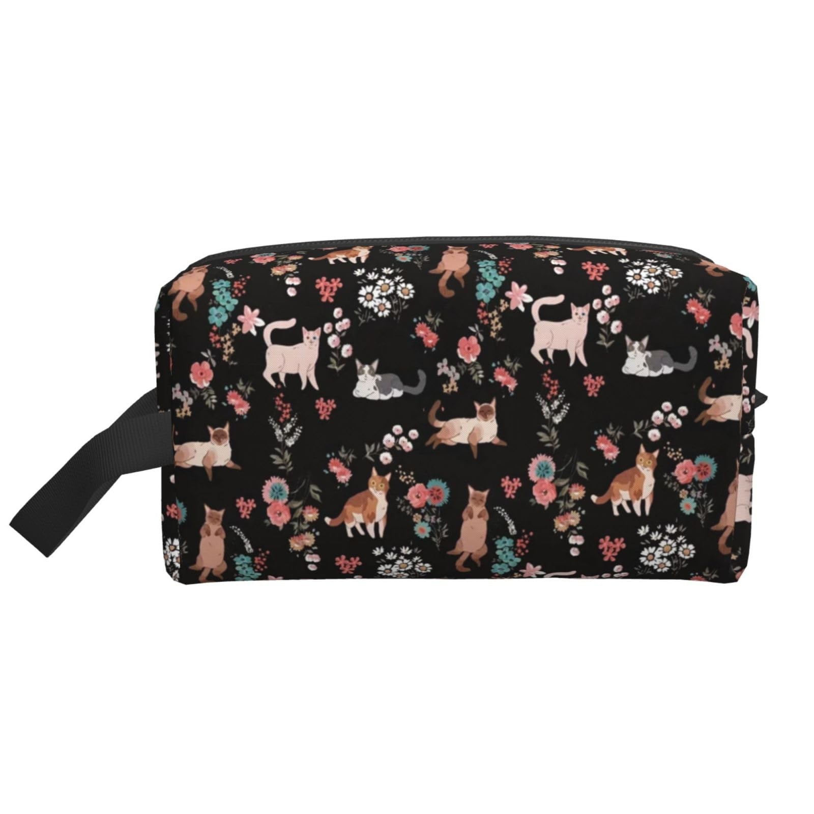 Anragon Cat and Floral Toiletry Bag for Women Men Onesize,