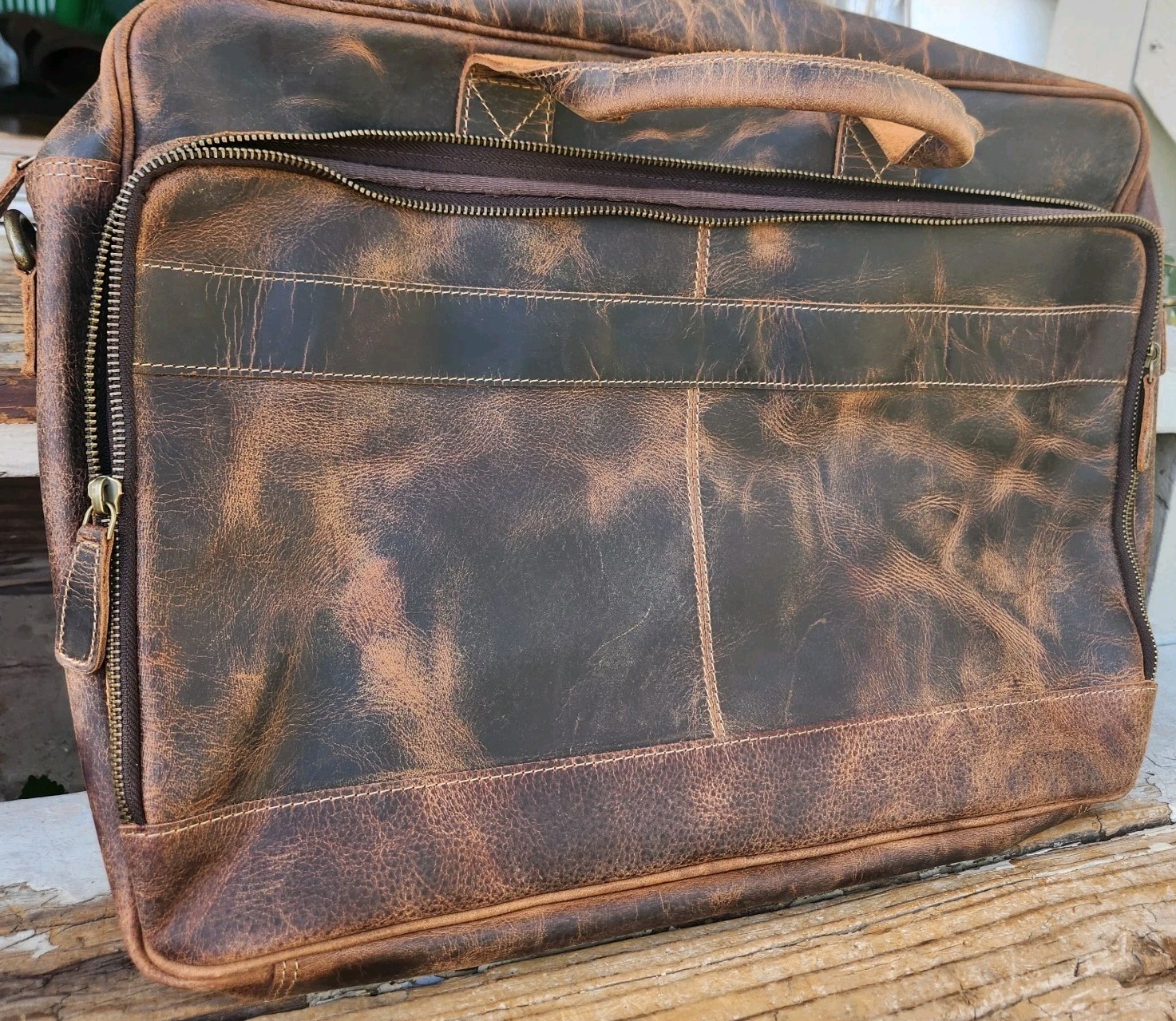 KomalC Vintage Leather Messenger Laptop Bag 18” Brown Distressed Briefcase