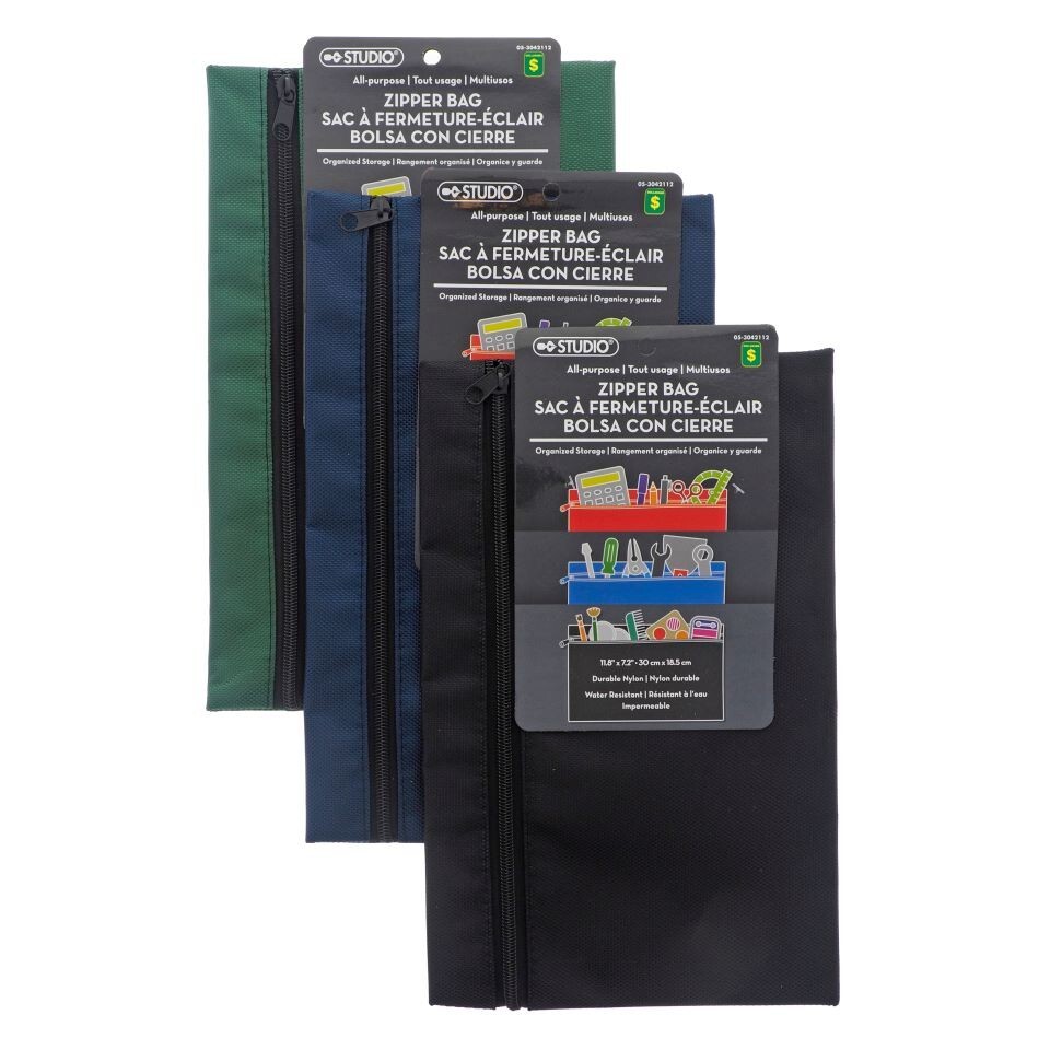 DOLLARAMA All Purpose Canvas Green Zipper Bag Case of 24 FREE SHIPPING