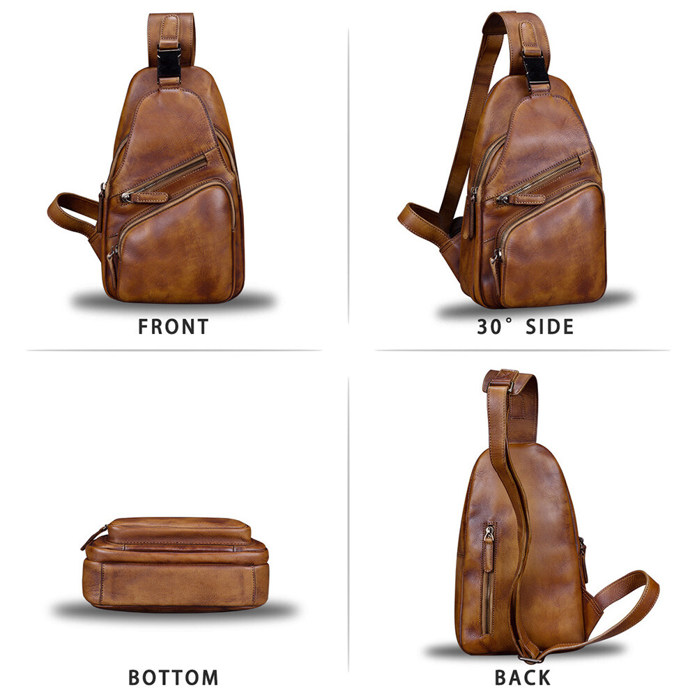 Genuine Leather Sling Bag Men Wome Retro Leather Crossbody Bag Chest Sling Purse