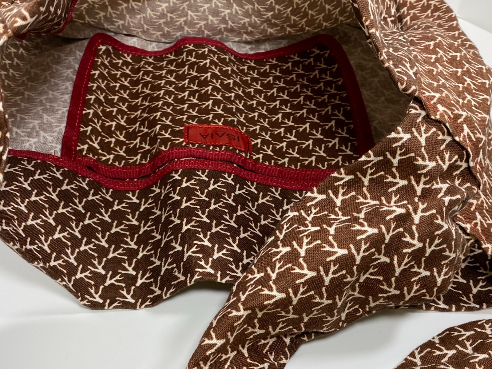 NEW ISAIA NAPOLI LINEN BROWN / WHITE CROSSBODY MESSENGER BAG ~ $275
