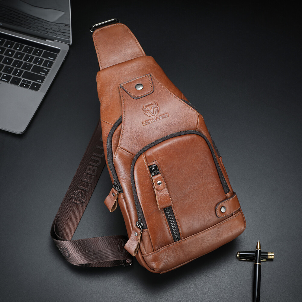 Men’s Genuine Leather Crossbody Sling Bag Multi-Pocket Chest Bag for Daily Use
