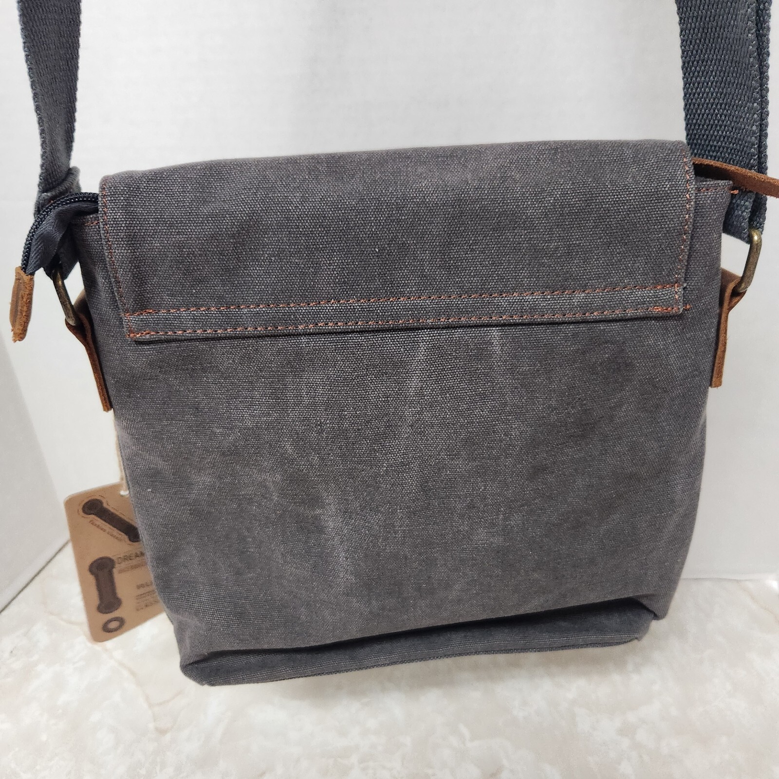 Augur Messenger Bag Leather Canvas Shoulder Crossbody Purse Grey #9088