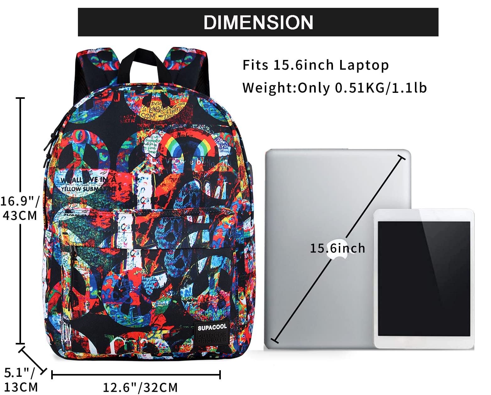 Casual Laptop Backpack Men Women School Boys Girls College Bookbag USB Peace
